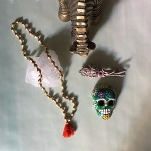 Anthro Metal Beaded Tassel Necklace Roost Midi